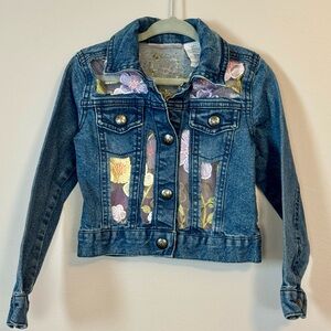 Upcycled Floral Embroidered Distressed Denim/Jean Jacket for Kids